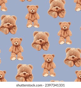 Seamless Teddy Bear pattern with pastel background color, art number 121