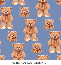 Seamless Teddy Bear pattern with pastel background color, art number 122