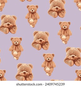 Seamless Teddy Bear pattern with pastel background color, art number 126