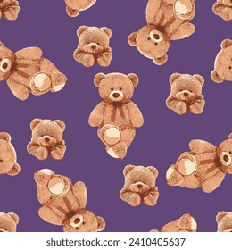 Seamless Teddy Bear pattern with pastel background color, art number 129