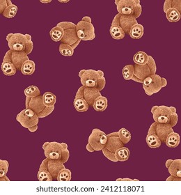 Seamless Teddy Bear pattern with pastel background color, art number 131