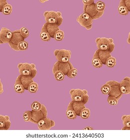 Seamless Teddy Bear pattern with pastel background color, art number 134