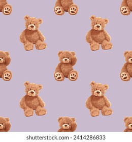 Seamless Teddy Bear pattern with pastel background color, art number 140