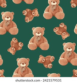 Seamless Teddy Bear pattern with pastel background color, art number 147