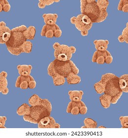 Seamless Teddy Bear pattern with pastel background color, art number 144