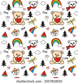 seamless teddy bear  pattern , vector illustration