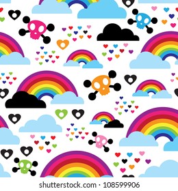 Seamless Teenage Emo Rainbow Skull Background Pattern In Vector