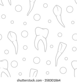 Seamless teeth vector pattern on white background. Stomatology and dental background.