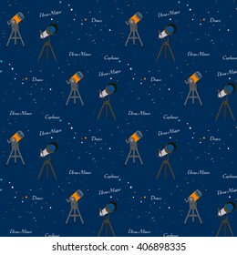 Seamless with telescope and constellations 
