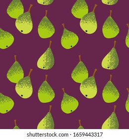 seamless template with green pears on a vinous background. Modern abstract design 