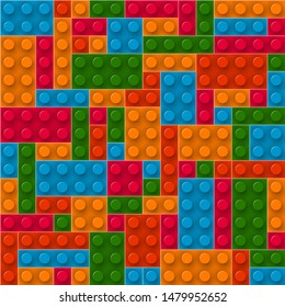 Seamless template of realistic colored plastic bricks. Construction blocks. It is easy to recolour. Just drop to swatches and enjoy. EPS 10