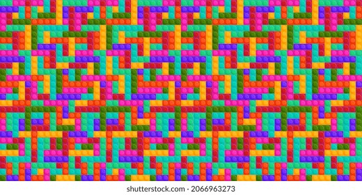 Seamless template of realistic colored plastic bricks. Construction blocks.