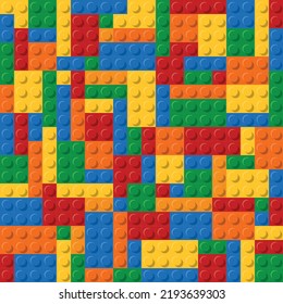 Una plantilla de ladrillos plásticos de color realista. Bloques de construcción. Es fácil de recordar. Sólo ve a los pantanos y disfruta. EPS 10