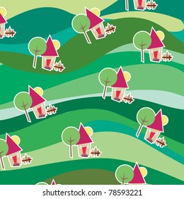 Seamless template with rural landscape