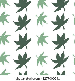 Seamless template texture with green leaves  on the white background. Endless leaf pattern.