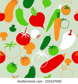 Seamless template with vegetables on the green background