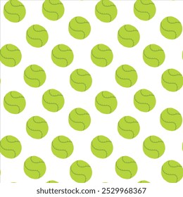 Patrón de pelota de tenis sin fisuras sobre fondo blanco. Concepto de diseño deportivo, elemento atlético, bolas verdes. Para las impresiones, Fondo de pantalla, tela, papel de embalaje