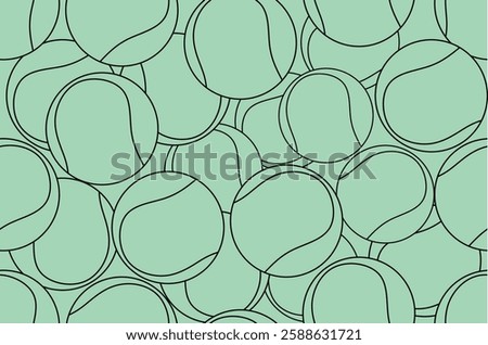 Seamless tennis ball pattern on a green background. Ideal for sports designs, fabric prints, wallpapers, and tennis-related branding or promotional materials.