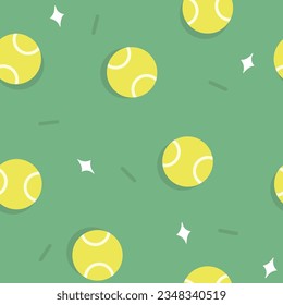 Patrón de pelotas de tenis sin foco. Diseño de fondo deportivo. Patrón vectorial sin fisuras con elementos de pelotas amarillas de tenis sobre fondo verde.