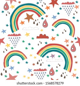 Seamless Terracotta pattern with  rainbows. Repeating pattern. Childish Design. Vector Illustration
