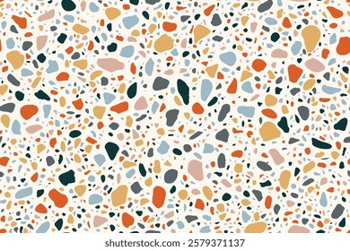 Seamless terrazzo marble floor or terrazzo ceramic tile pattern, vector background. Terrazzo mosaic pattern of colorful stones or abstract marble pieces for flooring or ceramic tiles