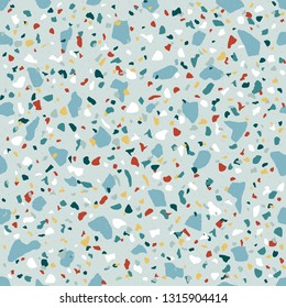 Seamless terrazzo patterns  in cool color. Vector background. Texture of classic italian type of floor in Venetian style. Imitation of granite, quartz and marble. For textile, paper, card, interior 