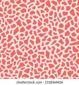 Seamless terrazzo patterns in coral tones. Abstract vector background. Texture of classic italian mosaic in Venetian style. Imitation of granite, marble. For textile, wrapping paper, interior design.