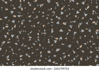Seamless Terrazzo Texture. Mosaic Rock Italian Pattern. Terrazzo Stone Marble Texture. Stone Abstract Irregular Art. Vector Abstract Italian Design. Brown Venetian Print Gray Marble Glass Background.