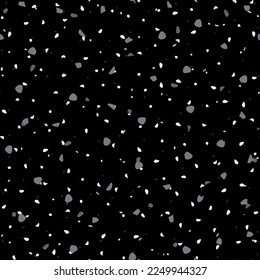 Seamless Terrazzo Texture. Vector Rock Italian Pattern. Marble Abstract Terazzo Design. Terrazzo Black Marble Pattern. Gray Mosaic White Background. Floor Pavement Irregular Art. Glass Venetian Print