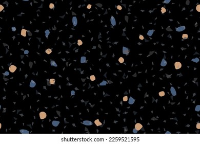 Seamless Terrazzo Venetian Pattern. Terrazzo Floor Trendy Material. Vector Home Italian Texture. Marble Abstract Organic Design. Gray Mosaic Glass Background. Stone Pavement Irregular Print. Floor Art