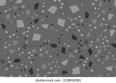Seamless Terrazzo Venetian Pattern. Gray Marble Stone Background. Gray Glass Art Mosaic. Wall Italian Texture. Floor Abstract Irregular Print. Terrazzo Italian Design. Terrazzo Floor Vector Material