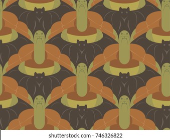 Seamless Tessellation Pattern with Turtles and Bats Vector Background