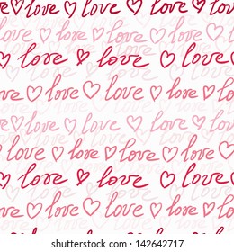 Padrão de texto perfeito com corações e palavras de caligrafia amor