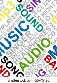 Seamless text pattern made from words which relate with music