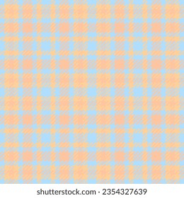 Seamless textile background of texture check fabric with a plaid tartan vector pattern in orange and cyan colors.