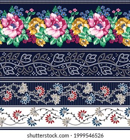 seamless textile blue and yellow flower border pattern