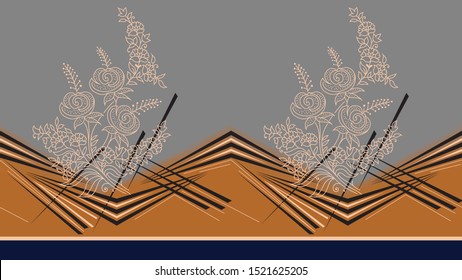 seamless textile border pattern on grey