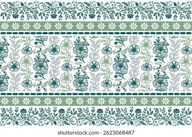 seamless textile border. sketch one line floral. embroidery outline design. hand drawn pattern artwork. minimal botanical repeat. modern petal texture

