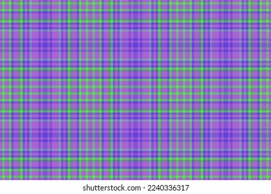 Seamless textile check. Background tartan fabric. Texture vector plaid pattern in green and purple colors.