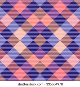 Seamless textile diagonal checkered rhombus pattern. Brown, beige, purple, pink. Backgrounds & textures shop.