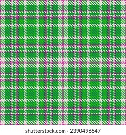 Tejidos de textil sin soldadura de textura de contrastes de fondo con un tartán vectorial trenzado en colores verde y blanco.