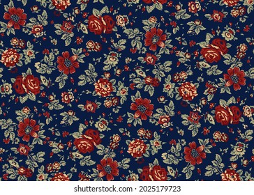 Seamless textile fabric design. Rose all over print.