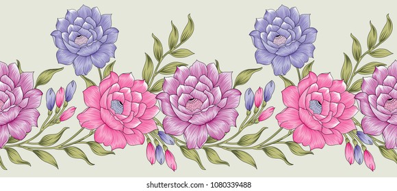 Seamless textile floral border