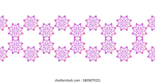 Borde floral textil sin soldadura, repetición geométrica del color gradiente rosa de la flor circular ornamento, línea decorativa