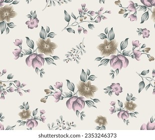 Seamless textile floral pattern on light background