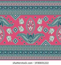 seamless textile flower border pattern on pink