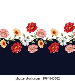 Seamless Textile Flower Border Pattern On Background 