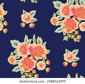 Seamless textile flower design with background