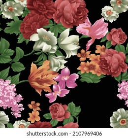 Seamless Textile Flower Design Black Ground Stock Vector (Royalty Free ...