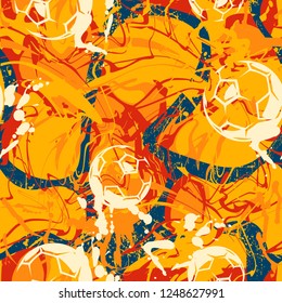 Seamless textile football doodle pattern grunge texture.Trendy modern ink artistic design with authentic,unique scrapes, watercolor blotted background for a logo, cards, posters, banners.